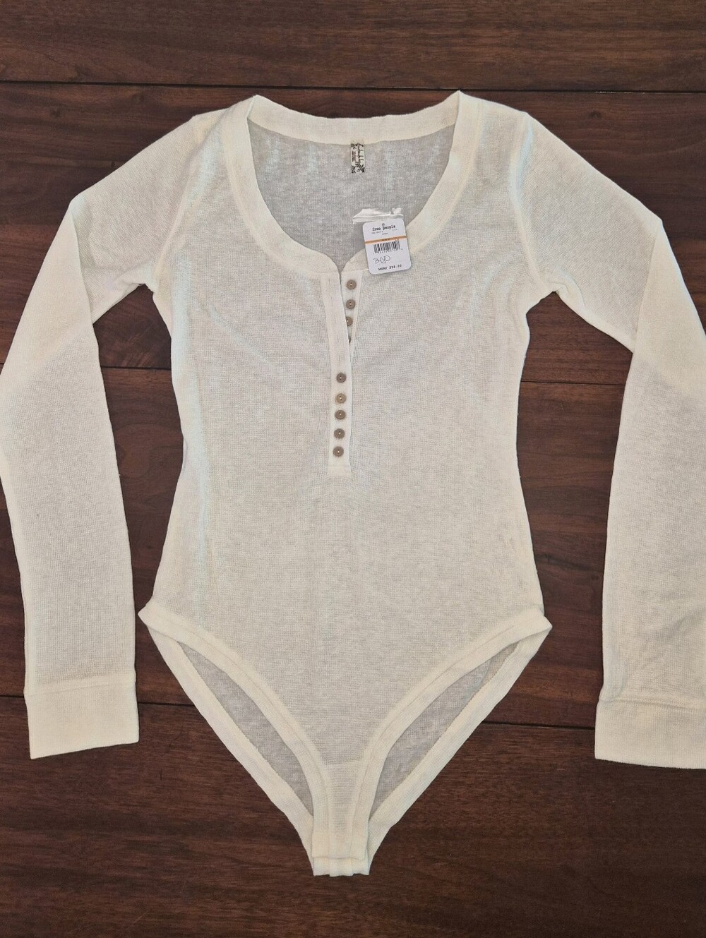 Free People Cream Long-Sleeve Henley Bodysuit